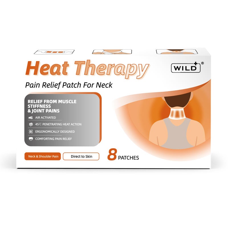 WILD+ Heat Patches for Neck, Pain Relief Heat Pad for Neck and Shoulder -Direct to Skin Extra Warm, Heat Therapy Hot Compress Heat Pack for Muscle Stiffness & Joint Pains |8 Patches